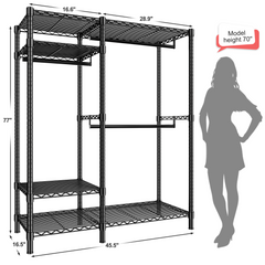 Snhomee 780lbs Heavy Duty Clothes Rack with Wheels, Freestanding Portable Closet, Rolling Garment Rack For Hanging-Home Storage > Clothes Rack-wheels-Black-snhomee