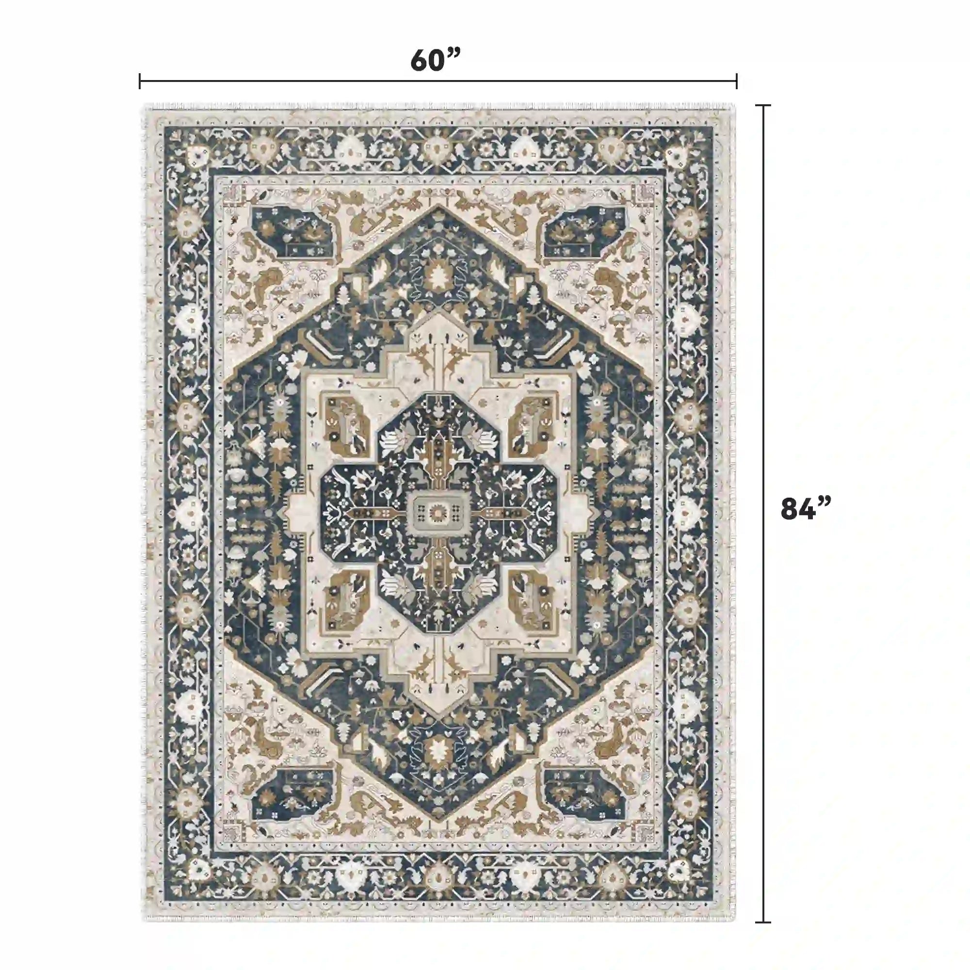 Boho Area Rugs,machine washable area rugs，area rugs for living room, Low Pile Vintage Carpet-3×5: 60"W x 36"D-Blue and Brown-snhomee